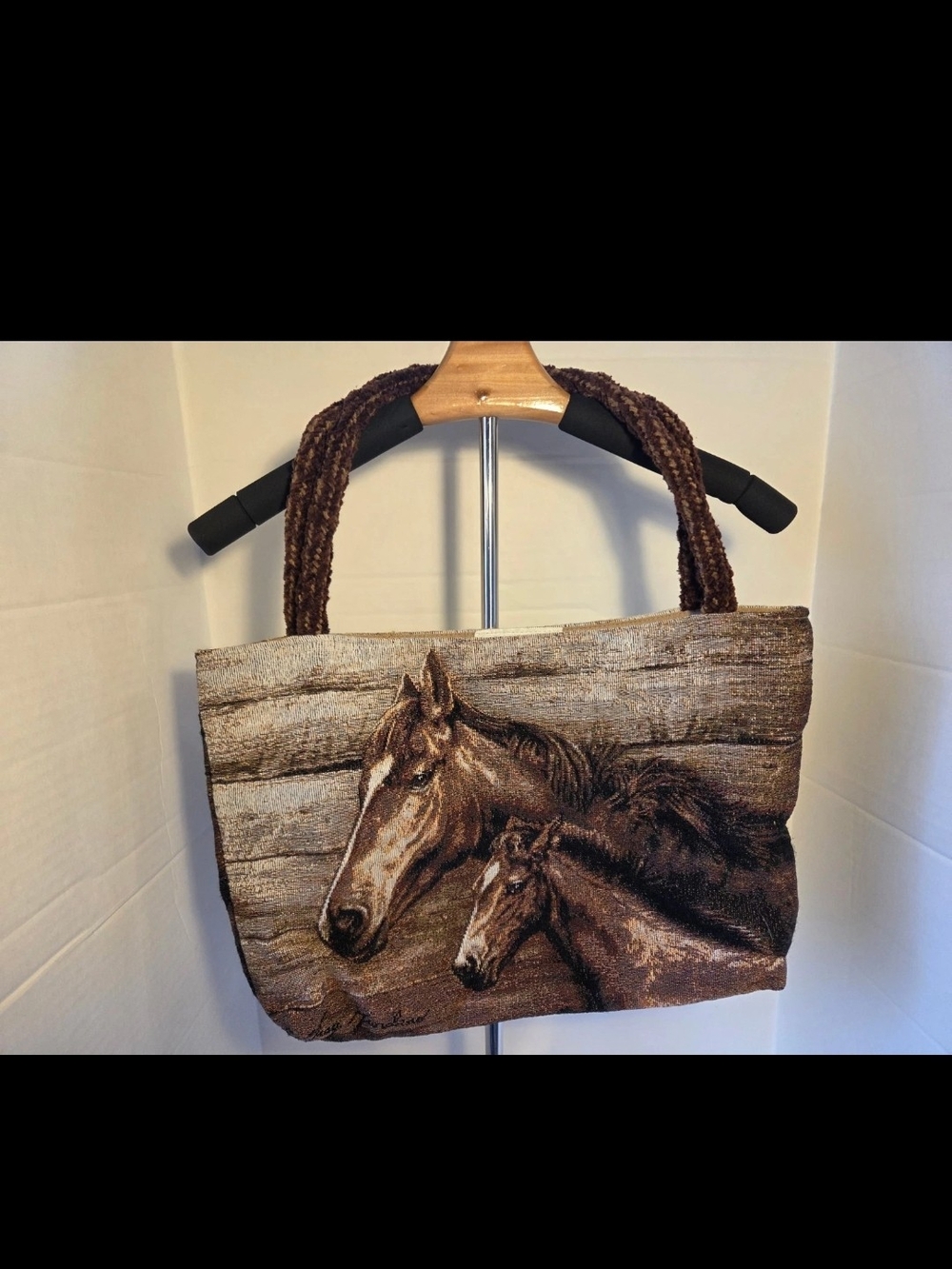 Vintage Greg Giordano "A Handsome Pair" Horse Tapestry Tote Bag Country Western